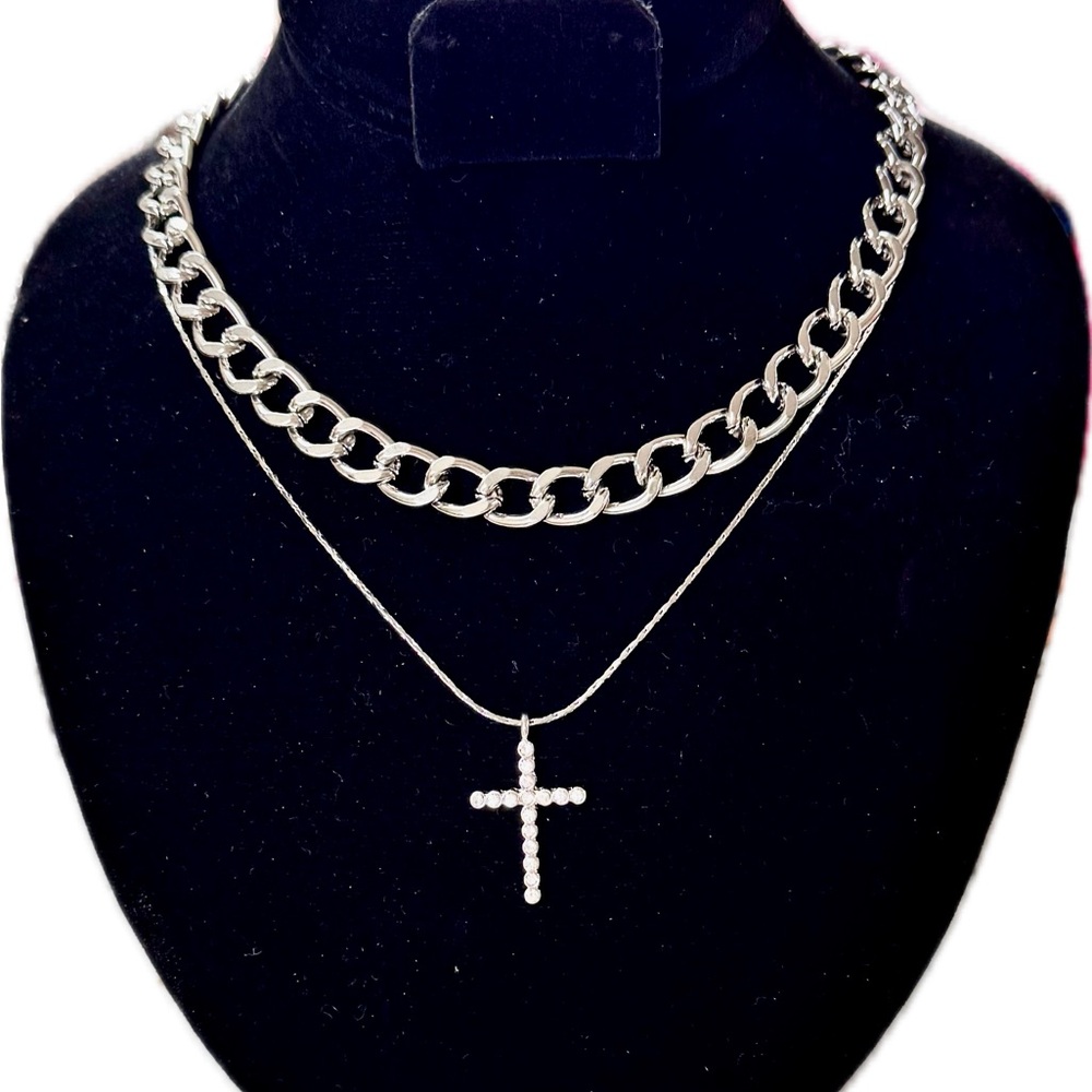 ALDO- Acerani Silver Tone Chain Cross Pendant Necklace